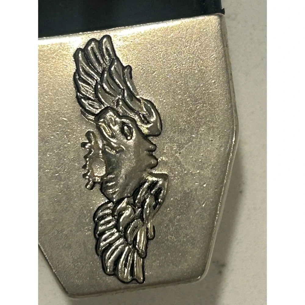 Mens Black Leather Belt Eagle USA Embossed‎ Silver Buckle Size L